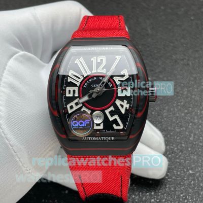 QQF Swiss Replica Franck Muller Vanguard V41 Carbon Case Watch with Red Strap 